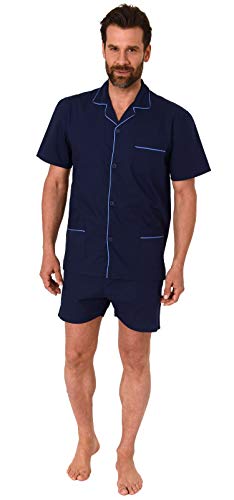 NORMANN-Wäschefabrik Klassischer Herren Shorty Pyjama Kurzarm gewebt mit durchknöpfbarem Oberteil - 105 91 120, Farbe:Marine, Größe:56 von NORMANN-Wäschefabrik