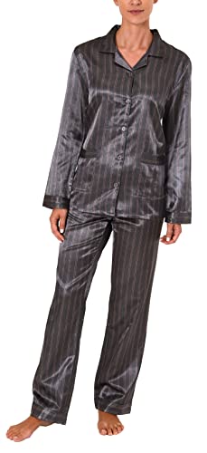 NORMANN-Wäschefabrik Langer Satin Pyjama, durchgeknöpft - 61509, Farbe:anthrazit, Größe:48/50 von NORMANN-Wäschefabrik