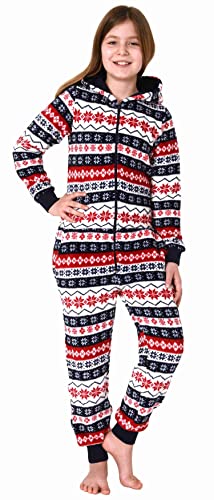 NORMANN-Wäschefabrik Mädchen Jumpsuit Overall Schlafanzug Pyjama in toller Norweger Optik - 202 467 97 959, Farbe:rot, Größe:140 von NORMANN-Wäschefabrik