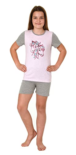 NORMANN-Wäschefabrik Mädchen Shorty Pyjama, Kurzarm mit Pferde-Motiv - 122 405 10 701, Farbe:rosa, Größe:128 von NORMANN-Wäschefabrik