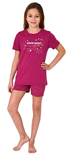 NORMANN-Wäschefabrik Mädchen Shorty Pyjama Kurzarm mit Sternchen-Design und Front-Print - 405 700, Farbe:Beere, Größe:140 von NORMANN-Wäschefabrik