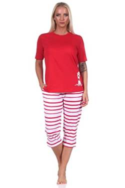 NORMANN-Wäschefabrik Maritimer Damen Kurzarm Capri Schlafanzug, Top mit Leuchtturm Motiv, auch in Übergrössen, Farbe:rot, Größe:36-38 von NORMANN-Wäschefabrik