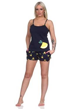 NORMANN-Wäschefabrik Süsser ärmelloser Damen Schlafanzug Shorty Pyjama mit Zitronen als Motiv - 112 206 90 535, Farbe:Marine, Größe:40-42 von NORMANN-Wäschefabrik