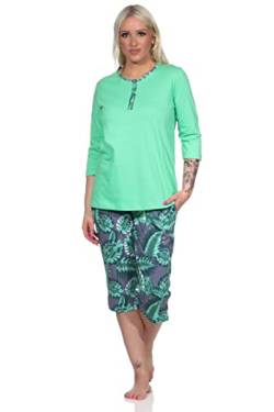NORMANN-Wäschefabrik Wunderbarer Damen Kurzarm Pyjama mit Caprihose in floralem Print - auch in Übergrössen, Farbe:grün, Größe:40-42 von NORMANN-Wäschefabrik
