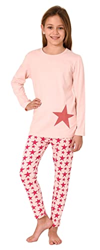 Schöner Mädchen Schlafanzug Langarm Pyjama in Sterne-Optik - 212 401 10 702, Farbe:Rose, Größe:128 von NORMANN-Wäschefabrik