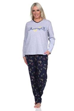 Toller Damen Langarm Schlafanzug Pyjama mit Schmetterling als Motiv - auch in Übergrössen, Farbe:grau-Melange, Größe:40-42 von NORMANN-Wäschefabrik