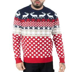 NOROZE 70er Pullover Pullover Retro Weihnachten Strickoberteil für Unisex Herren (4 Reindeer Marine, M) von NOROZE