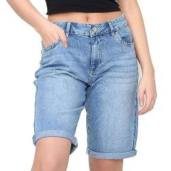 NOROZE Damen Denim Shorts Blaum Capri Jeans Kurze Hose (Mittelblau E427, 40) von NOROZE