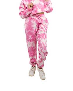 NOROZE Damen Fleece Tie Dye Jogginghose mit Kordelzug Jogger 2 seitliche Taschenhosen Lässige Trainingshose Fitnesshose Hose (40, Rosa) von NOROZE