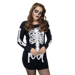 NOROZE Damen Halloween Kleid Im dunklen Skelett leuchten Oberteil Knochen Lustig Kostüm Party Tunika Tee (36-38, Skelett Schwarz) von NOROZE