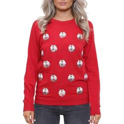 NOROZE Damen Weihnachten Oberteil Sweatshirts Paillette Bimmeln Glocken Hohoho Mops Frau Claus Xmas Pullover (10, Xmas Pudding Rot) von NOROZE