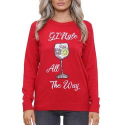 NOROZE Damen Weihnachten Oberteil Sweatshirts Paillette Bimmeln Glocken Hohoho Mops Frau Claus Xmas Pullover (14, Gingle Rot) von NOROZE