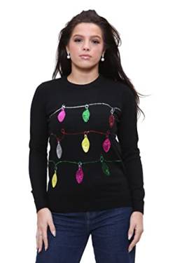 NOROZE Damen Weihnachten Oberteil Sweatshirts Paillette Bimmeln Glocken Hohoho Mops Frau Claus Xmas Pullover (14, Xmas Baubles Schwarz) von NOROZE