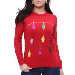 NOROZE Damen Weihnachten Oberteil Sweatshirts Paillette Bimmeln Glocken Hohoho Mops Frau Claus Xmas Pullover (16, Xmas Baubles Rot) von NOROZE