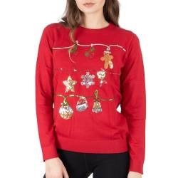 NOROZE Damen Weihnachten Oberteil Sweatshirts Paillette Bimmeln Glocken Hohoho Mops Frau Claus Xmas Pullover (36, Rot) von NOROZE