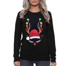 NOROZE Damen Weihnachten Pullover Frohe Weihnachten Geschenke Frauen Elf Pulli Gestrickter Pullover (36, Geweih Schwarz) von NOROZE