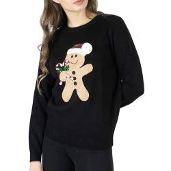 NOROZE Damen Weihnachten Pullover Frohe Weihnachten Geschenke Frauen Elf Pulli Gestrickter Pullover (40, Lebkuchen Zuckerstange Schwarz) von NOROZE