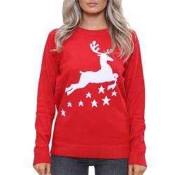 NOROZE Damen Weihnachten Pullover Frohe Weihnachten Geschenke Frauen Elf Pulli Gestrickter Pullover (40, Rentier-Sterne Rot) von NOROZE