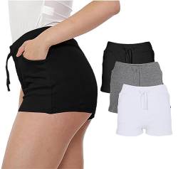 NOROZE Damen lässig Sommer Urlaub Baumwolle Shorts Kurze Hose (44, Schwarz/Grau/Weiß) von NOROZE