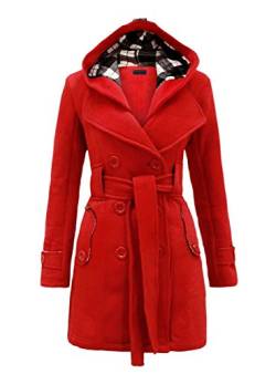 NOROZE Damen stylischer Herbst Winter Fleece Mantel, Jacke mit Kapuze (52 (UK 24), Rot) von NOROZE