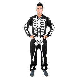 NOROZE Halloween Kostüm Onesie Mode Stilvoll Alle in Einem Overall Strampelanzug EIN Stück Pyjamas Jumpsuit Combinaison Für Herren Männer (XXL, Skelett Schwarz) von NOROZE