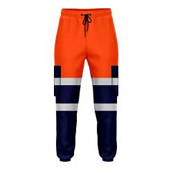 NOROZE Herren-Arbeitshose, hohe Sichtbarkeit, hohe Sichtbarkeit, reflektierendes fluoreszierendes Band, hohe Sichtbarkeit, zweifarbig, Combat Seitentasche, Jogger, Arbeitskleidung, Stil 4: von NOROZE