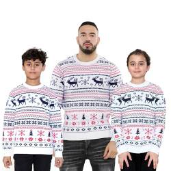 NOROZE Herren Damen Jungen Mädchen Familie Weihnachtspullover Hässlich Weihnachten Pullover Faire Insel Rentier Schneeflocke Weihnachtsbaum Sweatshirt Pulli (5-6 Jahre, Fairisle-Rentier-Creme) von NOROZE