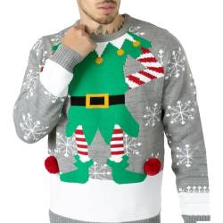 NOROZE Herren Damen Unisex Prämie Novum Gestrickt Weihnachten Jumper Elf Pullover (Grau, Large) von NOROZE