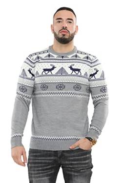 NOROZE Herren Frohe Weihnachten Schein-Reißverschluss Nordischer Stil Rentier Elch Hirsch Trichter Rundhalsausschnitt Festlich Xmas Pullover Pulli (XXL, Creme) von NOROZE