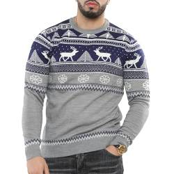 NOROZE Herren Frohe Weihnachten Schein-Reißverschluss Nordischer Stil Rentier Elch Hirsch Trichter Rundhalsausschnitt Festlich Xmas Pullover Pulli (XXL, Marine) von NOROZE