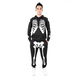 NOROZE Herren Halloween Skelett Trainingsanzug Kapuzenpullover Pullover Jogger Unisex Set Jogginganzug (L, Skelett Schwarz) von NOROZE