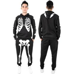 NOROZE Herren Halloween Skelett Trainingsanzug Kapuzenpullover Pullover Jogger Unisex Set Jogginganzug (XXL, Skelett Schwarz) von NOROZE