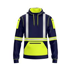NOROZE Herren Hi-Viz Kapuzenpullover Grau Reflektierendes Band Hohe Sichtbarkeit Sicherheit Mantel mit 4 Reißverschluss Taschen Sweatshirt Jacke (L, Stil 3: Neongrün/Marine) von NOROZE