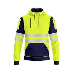 NOROZE Herren Hi-Viz Kapuzenpullover Grau Reflektierendes Band Hohe Sichtbarkeit Sicherheit Mantel mit 4 Reißverschluss Taschen Sweatshirt Jacke (L, Stil 4: Neongrün/Marine) von NOROZE