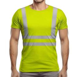 NOROZE Herren Hi-Viz T-Shirt Arbeitskleidung Reflektierendes Band Hohe Sichtbarkeit Sicherheitsmantel Atmungsaktiv Leicht Rundhals Kurzarm Polo T-Shirt (M, Stil 4: Neongrün/Grau) von NOROZE