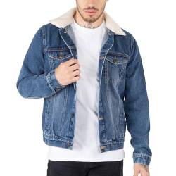 NOROZE Herren Jeansjacke mit Abnehmbar Sherpa-Kragen Klassisch Pelz Denim Jacke Jean Trucker Mantel (L, Denim Blau) von NOROZE