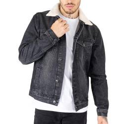 NOROZE Herren Jeansjacke mit Abnehmbar Sherpa-Kragen Klassisch Pelz Denim Jacke Jean Trucker Mantel (L, Schwarz) von NOROZE