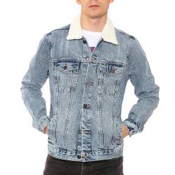 NOROZE Herren Jeansjacke mit Abnehmbar Sherpa-Kragen Klassisch Pelz Denim Jacke Jean Trucker Mantel (S, Hellblau) von NOROZE