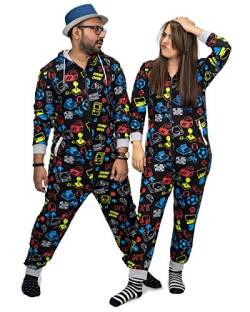 NOROZE Herren Jungen Spielen Onesie Anzug Trainingsanzug Unisex Kinder Pyjama Schlafanzug Alles in einem Overall Familie Jumpsuit Spieler Abstimmung Schlafanzüge Schlafanzug (11-12 Jahre, Schwarz) von NOROZE