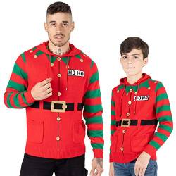 NOROZE Herren Jungen Weihnachtspullover Kapuzenpullover Unisex Elf Hoho Zuckerstange 3D Strickpullover Kinder Familie Weihnachten Passend Pullover (S, Elf Hoho Rot) von NOROZE