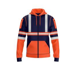 NOROZE Herren Kapuzenpullover mit Reißverschluss vorne reflektierend hohe Sichtbarkeit Sicherheitsmantel Taschen Sweatshirt Jacke (L, Stil 2: Neonorange/Marine) von NOROZE