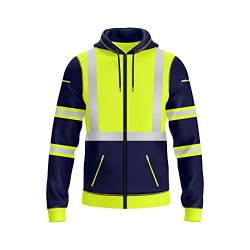 NOROZE Herren Kapuzenpullover mit Reißverschluss vorne reflektierend hohe Sichtbarkeit Sicherheitsmantel Taschen Sweatshirt Jacke (M, Stil 3: Neongrün/Marine) von NOROZE