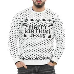 NOROZE Herren Neuheit Happy Birthday Jesus Merry Christmas Pullover Santa Strickpullover Top UK Größen S-XXL, Geburtstag Jesus Creme, Medium von NOROZE