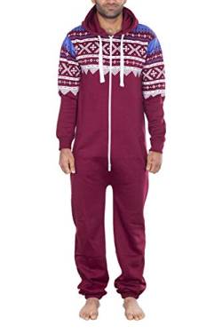 NOROZE Herren Onesie Mode Stilvoll Alle in Einem Overall Strampelanzug EIN Stück Pyjamas Jumpsuit Combinaison (L, Weinrot) von NOROZE