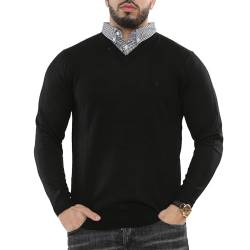 NOROZE Herren Pullover Jumper Falscher Kragen Lange Ärmel Strickpullover Gestrickt Pullover Pulli Sweatshirt (XXL, Schwarz) von NOROZE