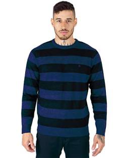 NOROZE Herren Pullover Jumper Gestreift Langarm Lange Ärmel Strickpullover Gestrickt Pulli Sweatshirt (M, Marine/Denim Blau) von NOROZE