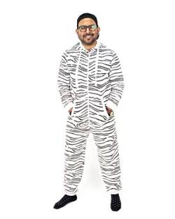 NOROZE Herren Tarnung Onesie Mode Stilvoll Alle in Einem Overall Strampelanzug EIN Stück Pyjamas Jumpsuit Combinaison (L, Zebra Weiß) von NOROZE