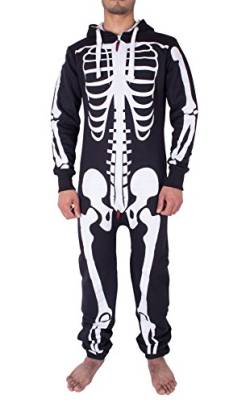 NOROZE Herren Unisex Halloween Skelett All in One Onesie Jumpsuit Overall (2XL, Schwarz) von NOROZE