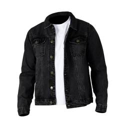 NOROZE Herren Verwachenes Design Denim Trucker Jacke Jeansjacke (Noir, L) von NOROZE