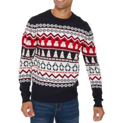 NOROZE Herren Weihnachtspullover Unisex Lustig Neuheit Faire Insel Weihnachtsmann Party Frech Hässlich Xmas Gestrick Damen Jumper Pulli (XXL, Hoho Schneemann Pinguin Marine) von NOROZE